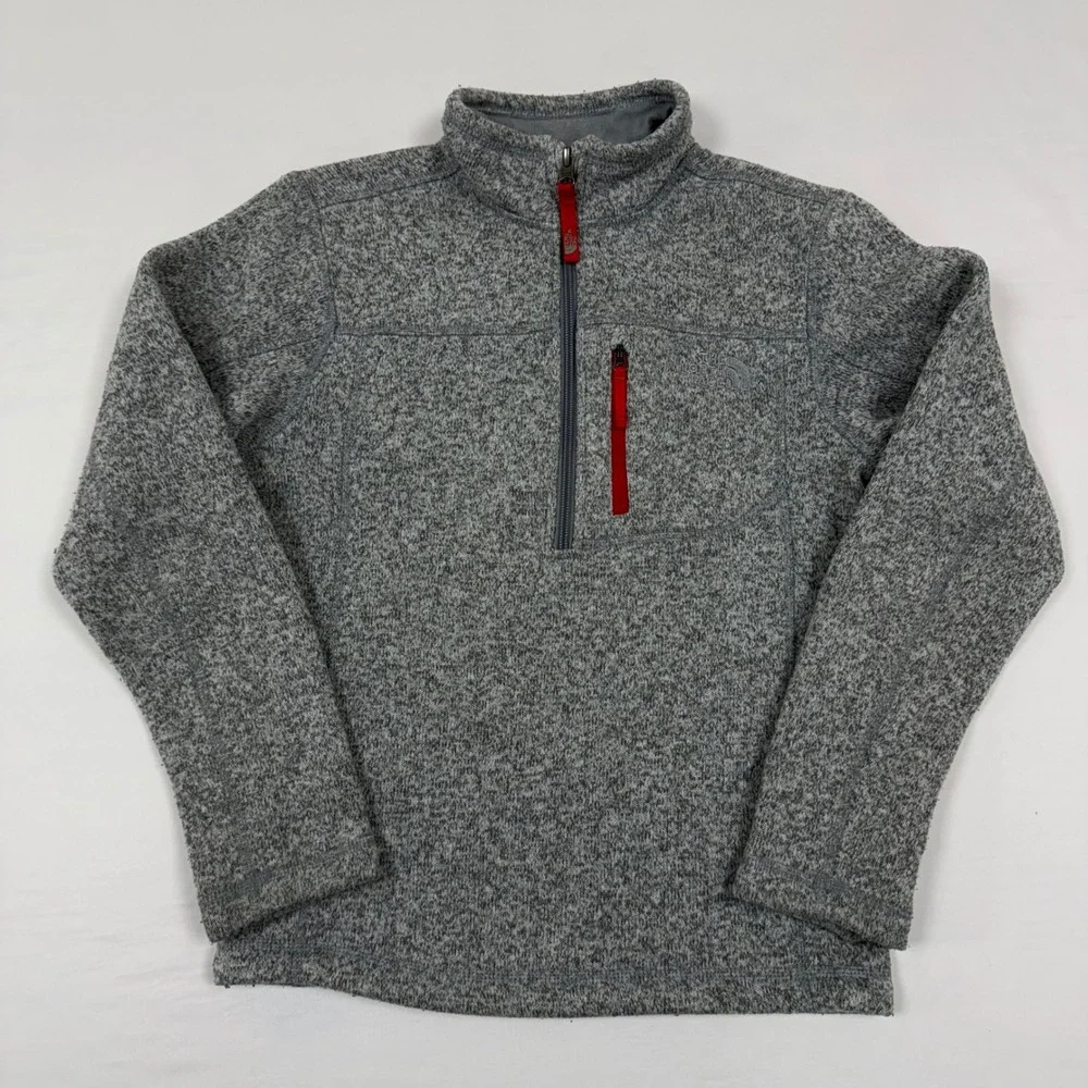 The North Face Boys Gray 1/4 Zip Pullover Fleece Jacket Medium‎ TNF